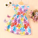 Butterfly print fly-sleeve waist A-line dress for children