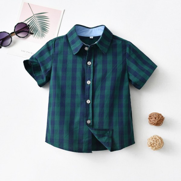 Boys plaid short-sleeved shirt for children treasure summer cardigan