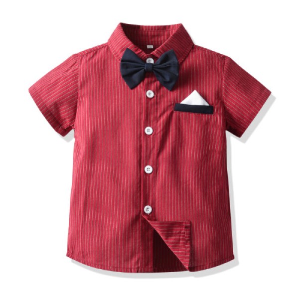 Children's short-sleeved shirt cotton striped shirt for boys