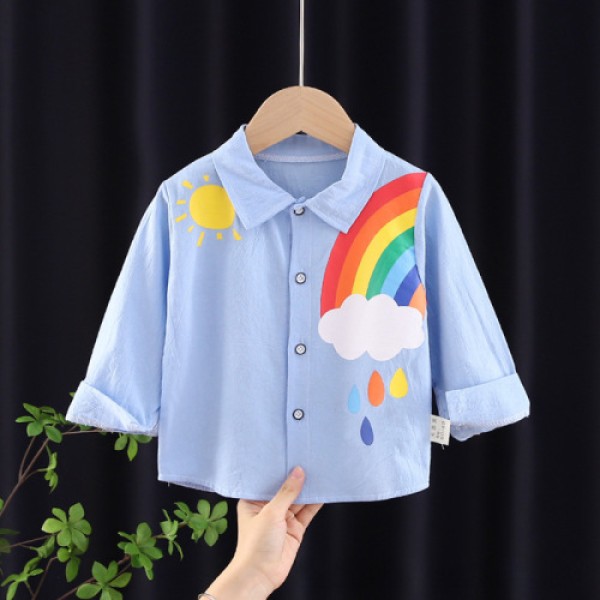 Spring and autumn woven shirt boys long sleeve plaid single shirt