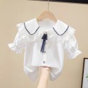 Girls short-sleeved shirt summer new chiffon white shirt blouse