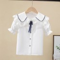 Girls short-sleeved shirt summer new chiffon white shirt blouse