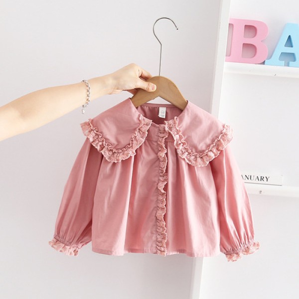 Children's shirt for girls doll collar top New children's shirt with long sleeves