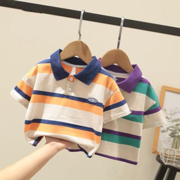 Cotton summer striped short-sleeved polo shirt for boys