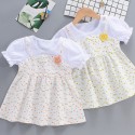 Short sleeve thin girl baby fake two halter floral skirt