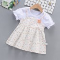 Short sleeve thin girl baby fake two halter floral skirt