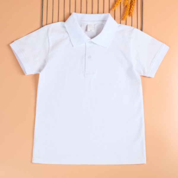 Children's polo shirt short sleeve cotton white T-shirt