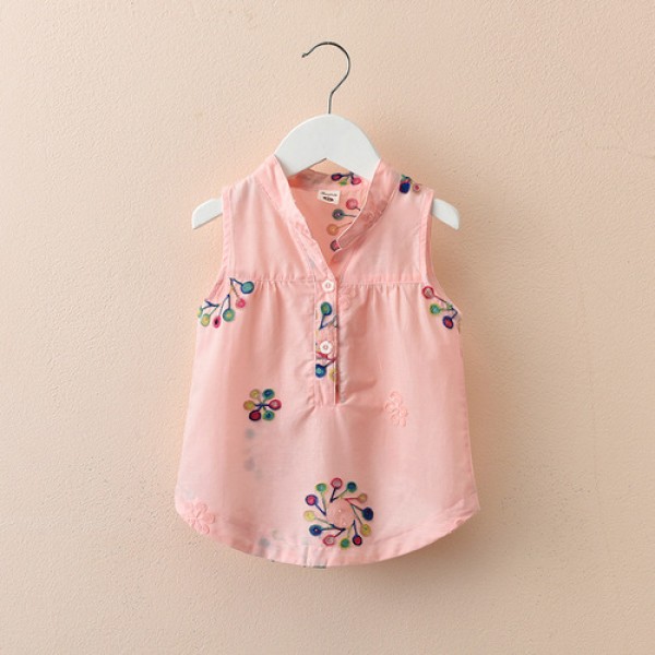 Shirt Children's embroidered sleeveless vest comfortable floral shirt