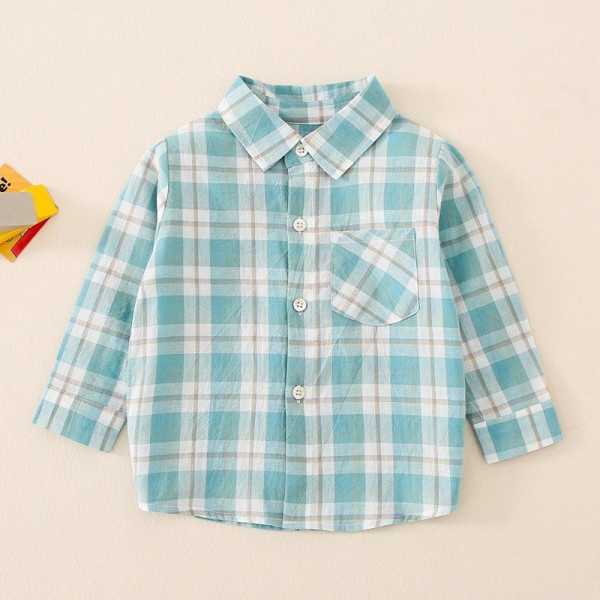 Boy's shirt new children's spring and autumn plaid shirt