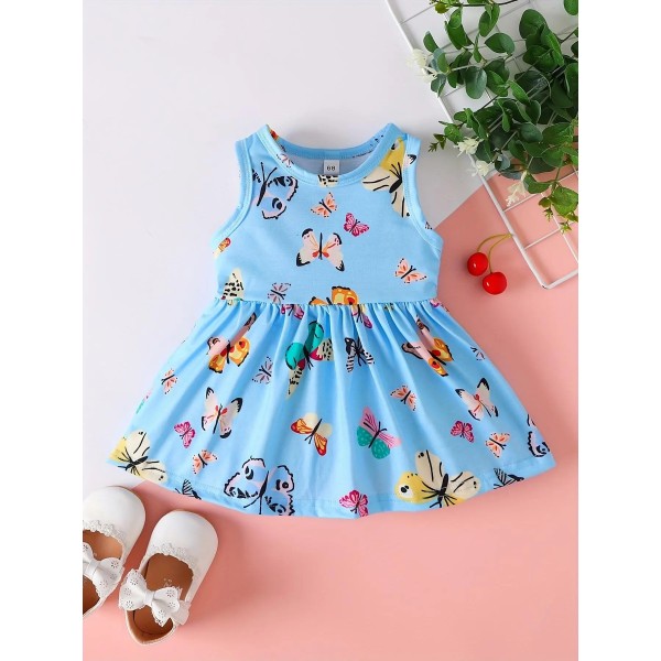 Colorful butterfly print sleeveless cute fashion dress