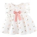 Girls' short sleeved dress with bow cotton skirt