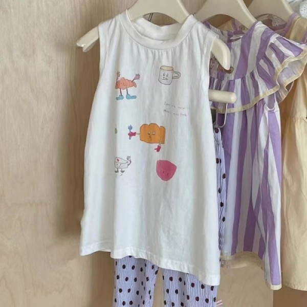 Cartoon print casual and comfortable sleeveless T-shirt dress for girls