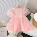 Girls' puffy mesh dress with puffed sleeves