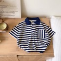 Summer polo shirt with striped lapel short sleeve T-shirt for kids