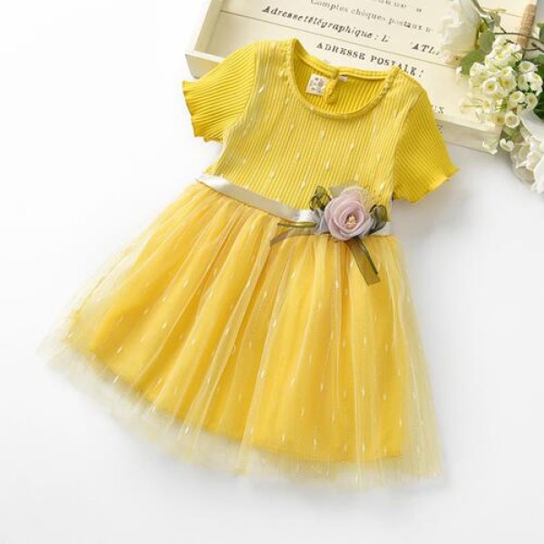 New children's dress Short sleeve mesh baby girl skirt