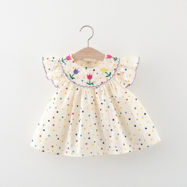 Embroidered cotton polka dot skirt for baby girls