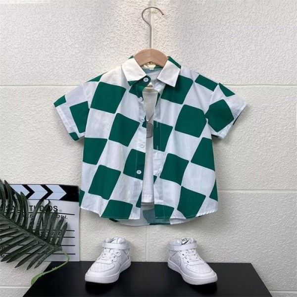 New boys' short-sleeved shirt children's plaid shirt