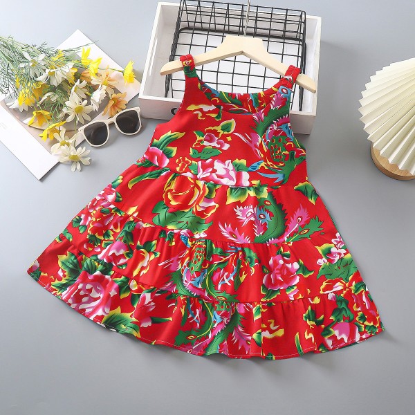 Summer new girls cotton silk dress floral